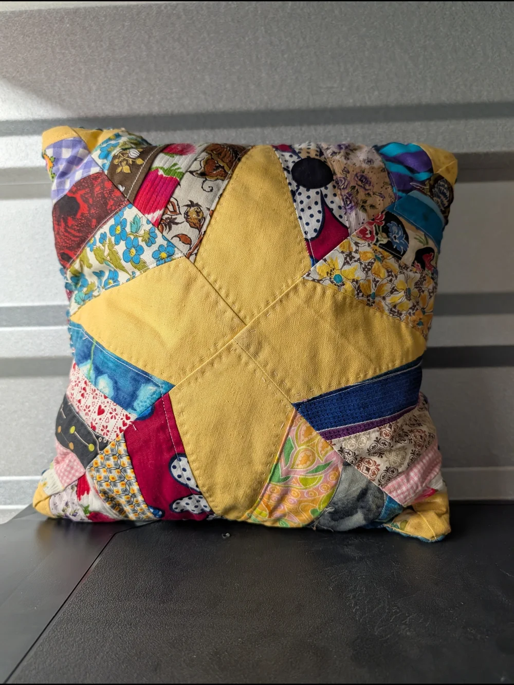 Handmade Yellow Star Patchwork Throw Pillow - Home Accents